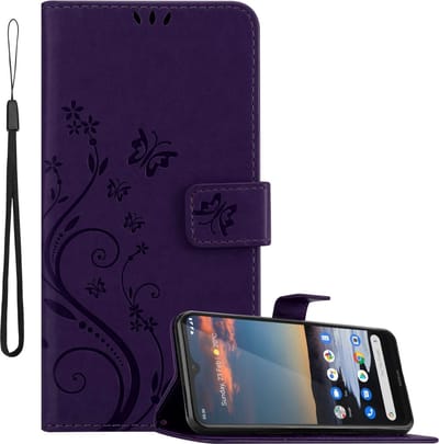 Cadorabo Hoesje geschikt voor Nokia 5,3 in BLOEMEN DONKER PAARS - Beschermhoes in bloemmotief met magnetische sluiting, standfunctie en kaartsleuven Book Case Cover Etui