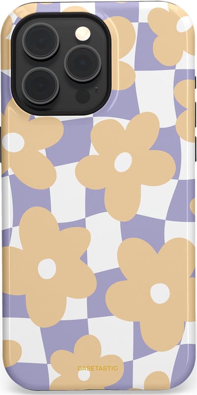 Casetastic hoesje geschikt voor Apple iPhone 15 Pro Max - MagSafe - Dubbellaagse bescherming - Madeliefjes feest - Fashion Case - Zand Wit Lila Zilver