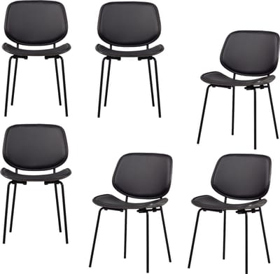vtwonen Classic Eetkamerstoelen - Hout - Zwart/Walnoot - Set van 6