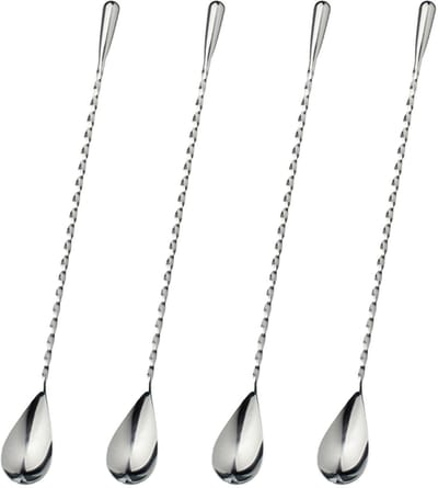 Dailygoods- Barlepel Set van 4 - 30 cm Lange Lepels - Roestvrij Staal 304 - Cocktaillepel - Kooklepel - Duurzaam Design