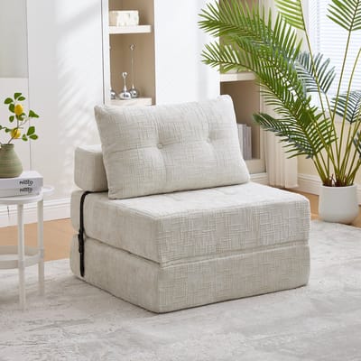 Wishdor Opvouwbare Slaapbank - 2-In-1 Zit- En Ligfunctie - Modern Ontwerp - Voor Woonkamer Of Logeerkamer - Stoffen Bekleding - Beige - 79 X 79 X 57 Cm