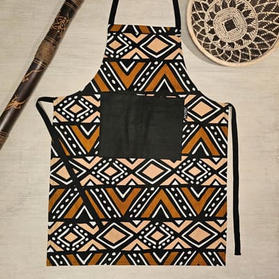 Afrikaanse print schort met zak detail gemaakt van 100% Bogolan Mudcloth Geïnspireerde Stof