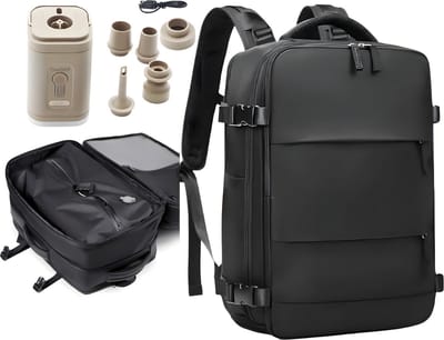 PolkaHome® Luxe Handbagage Koffer 40x30x20 – Handbagage Tas & Rugzak | Reisrugzak & Reistas | Inclusief Vacuumzak & Accu Luchtpomp | Luchtvaartmaatschappij Goedgekeurd