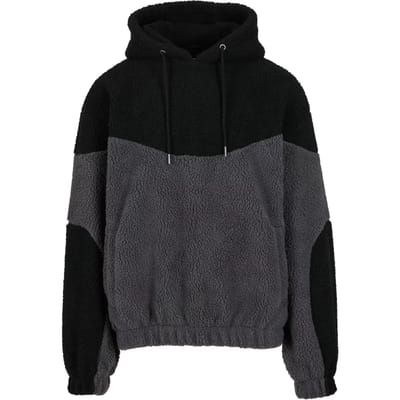 Urban Classics - Weavy Colorblock Teddy Hoodie/trui - S - Grijs/Zwart