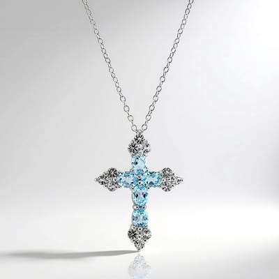 Cavill - Zilveren Ketting - 925 Sterling Zilver, Gerhodineerd - 1.5 ct Hemelsblauwe en Witte Topaas - Elegante Braziliaanse Ovale Edelsteen Sieraad