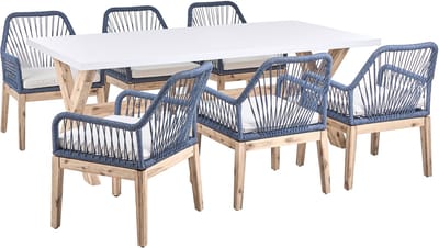 OLBIA - Tuinset met 6 stoelen - Wit/Donkerblauw - Acaciahout