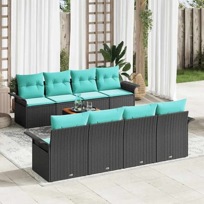 vidaXL - Tuinbank - Set - 9 - st - 8-Aantal - zitplaatsen - Zwart - en - Turkoois