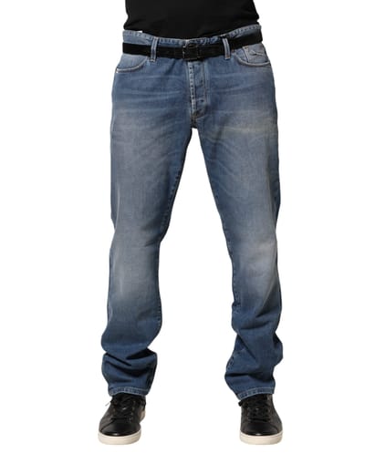 Jeckerson Blue Washed Mid Waist Straight Heren Denim Broek Jeans