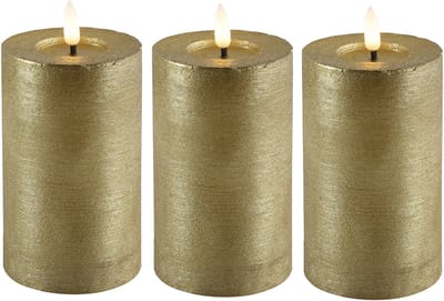 Countryfield Lyon LED kaars/stompkaars - 3x - goud - D7,5 x H12,5 cm - timer