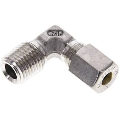 1/4'' NPT Buitendraad x 6L RVS L-Knelfitting 90 graden 315 Bar DIN 2353 - FL2E-MO-ST-014N-06-L