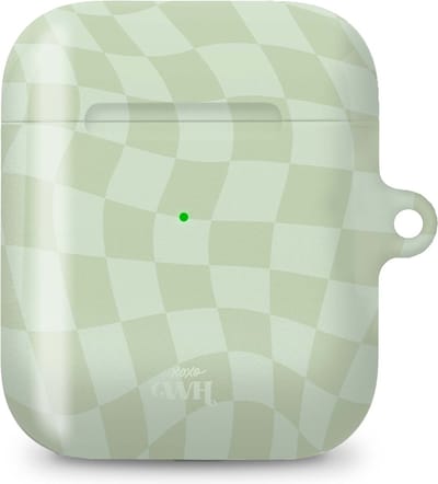 xoxo Wildhearts hoesje geschikt voor AirPods 1 / 2 - Pretty Pistache - Glossy - Ook als telefoonhoesje verkrijgbaar - schokbestendige case - koptelefoon hoesje - Glimmend - Beschermhoes met golvende blokjes - Golven - Groen