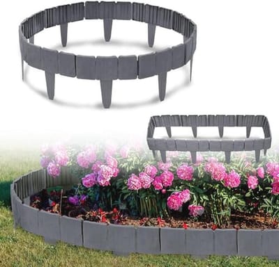 Kunststof Grasrand Steenlook - Decoratieve Bloembedomranding voor Tuin en Terras, 20 Stuks, 25 x 23 cm, Antraciet, 5 m