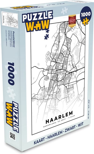 Puzzel Kaart - Haarlem - Zwart - Wit - Legpuzzel - Puzzel 1000 stukjes volwassenen