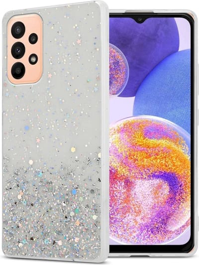 Cadorabo Hoesje geschikt voor Samsung Galaxy A23 4G / 5G in Transparant met Glitter - Beschermhoes van flexibel TPU silicone met fonkelende glitters Case Cover Etui