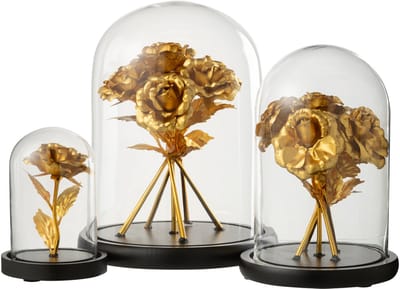 J-Line Decoratieve stolp Roos - glas - goud/zwart - large