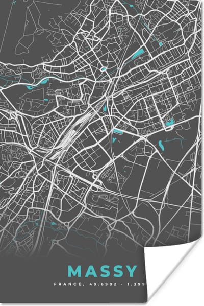 Poster Massy - Frankrijk - Plattegrond - Kaart - Stadskaart - 120x180 cm XXL