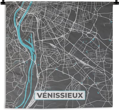Wandkleed - Wanddoek - Frankrijk - Kaart - Stadskaart - Plattegrond - Vénissieux - 180x180 cm - Wandtapijt