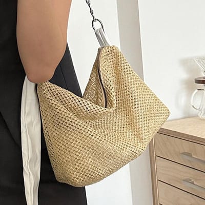 Gevlochten tas met grote capaciteit Nieuwe pendeltas voor dames Ins Niche Veelzijdige mode Eénschouder crossbodytas beige