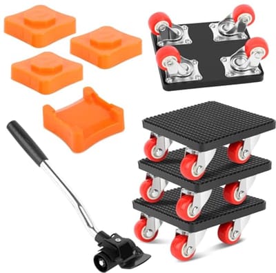 Meubeltransportrollerset – 9-delig, Meubellifter met verlengstang, Zware belasting, 400 kg draagvermogen, 360 graden draaibaar