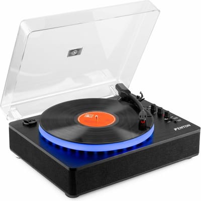 Retro platenspeler Bluetooth (in & out) - Fenton RP162LED - Platenspeler met ingebouwde speakers - Multicolour LED-ring - Zwart