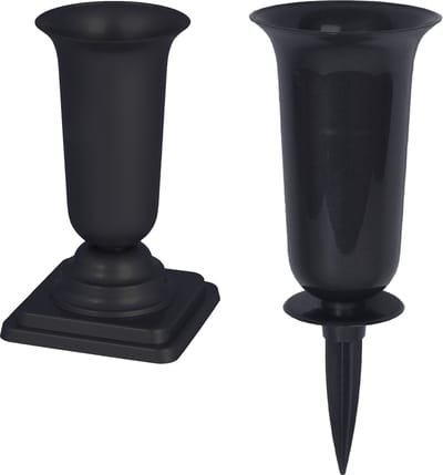 Form Plastic Grafvazen kunststof - set van 2x - zwart - H37 en 40 cm - bloemenvaas herdenkingsplaats