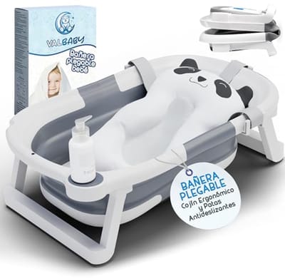Opvouwbare babybadkuip met panda-kussen - Draagbaar babybad voor pasgeborenen tot 2 jaar - Ergonomisch kussen en antislip voeten - Inclusief opbergtas - Merkloos