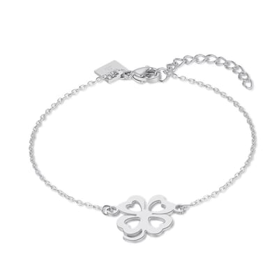 Twice As Nice Armband in zilver, klaver, 4 open hartjes 16cm+3cm