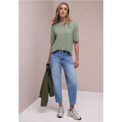 Shirt met ronde hals in gebreide look