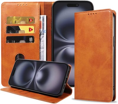 Smartphonica Telefoonhoesje Geschikt voor iPhone 16 Kunstleer met Magnetische sluiting en Pasjeshouder Bookcase met Klepje - Bruin geschikt voor iPhone 16