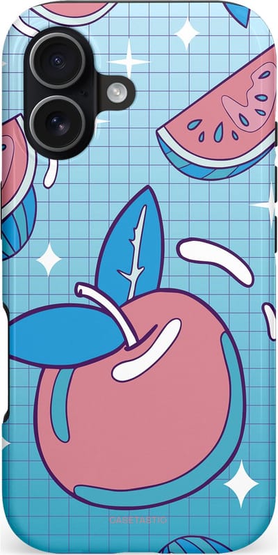 Casetastic hoesje geschikt voor Apple iPhone 17 - MagSafe - Dubbellaagse bescherming - Fruitige appel ruitjes - Fashion Case - Lichtblauw Lichtroze Lila Lichtgrijs