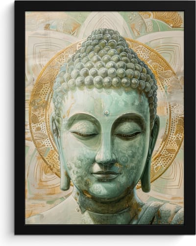 Poster in lijst - Fotolijst 30x40 cm - Posters - Buddha - Mandala - Modern - Spiritualiteit - Posterlijst zwart - Decoratie - Wanddecoratie woonkamer - Muurdecoratie slaapkamer