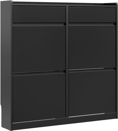 SoBuy Schuhschrank - Schuhkipper mit 4 Klappen und 2 Schubladen - Schwarz | FSR169-SCH