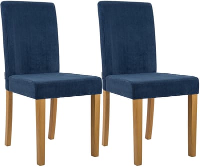 CLP Ina Set van 2 eetkamerstoelen - klassiek - met rugleuning - hout - corduroy - ribstof - antiek licht/blauw