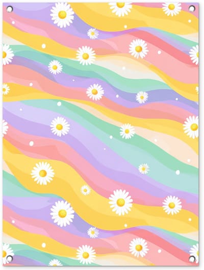 Tuinposter 60x80 cm - Tuindecoratie Madeliefjes - Kleurrijk - Pastel - Vrolijk - Poster voor in de tuin - Buiten decoratie - Schutting tuinschilderij - Tuindoek muurdecoratie - Wanddecoratie balkondoek