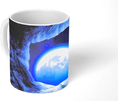 Mok - Koffiemok - Grot - Maan - Ruimte - Heelal - Blauw - Mokken - 350 ML - Beker - Koffiemokken - Theemok