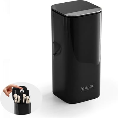 Make-up Borstelhouder met Deksel, 4 Vakken Organizer voor Make-up, Automatische Lift en Stofdicht, Ideaal voor Vanity Decor en Badkameroppervlak