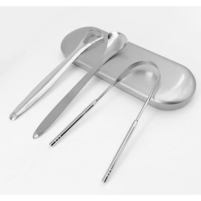 Grattoir Nettoyeur de Langue en Acier Inoxydable avec Étui de Voyage Kit d'Hygiène Buccale pour une Haleine Fraîche Outil d'Hygiène Dentaire Adulte