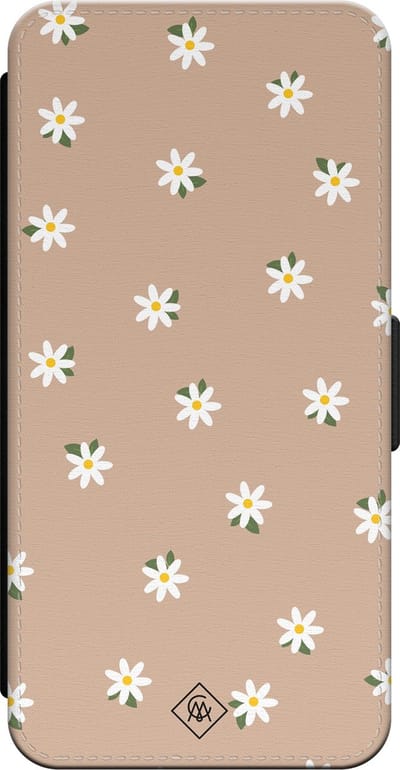 Casimoda® bookcase - Geschikt voor iPhone 16 - Hoesje met pasjeshouder - Sweet Daisies - Bruin/beige - Kunstleer