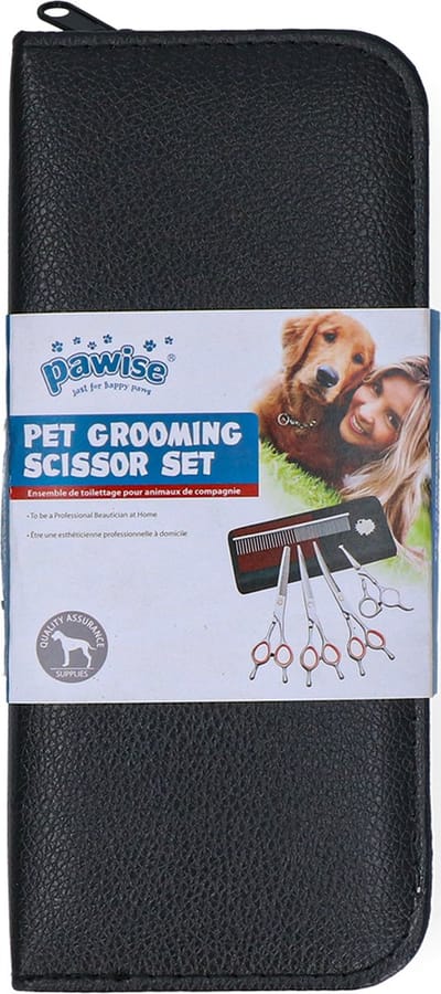 Pawise Huisdieren Grooming Scissor Set – Hondenscharen Set – Verzorgingsscharen Hondenschaar - Trimset voor honden - Trimscharen in etui - 5-Delig - Zwart