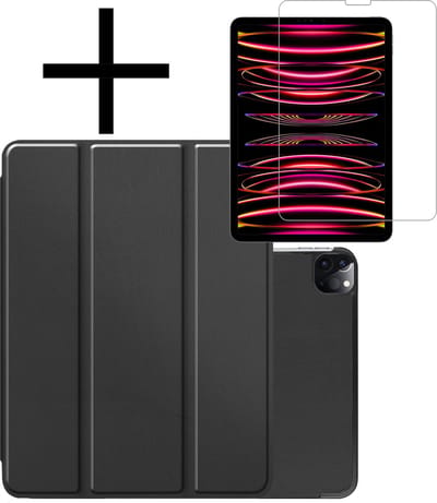Hoes - Geschikt voor Apple iPad Pro (2022) - 11 inch - 4e generatie - Met Screenprotector - Trifold Bookcase - Hard Cover - Hardcover Book Case - Tablet Hoesje - Zwart