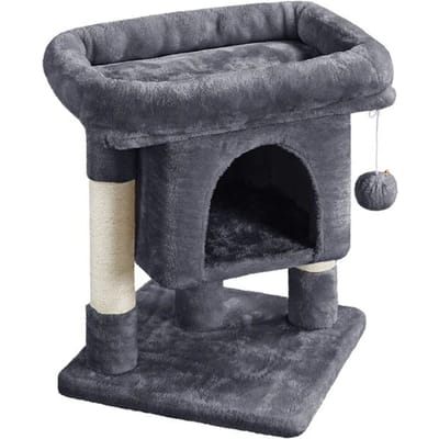 Yaheetech Kattenkrabpaal 60x40x40 cm - Donkergrijs - 2-Laags Kattenboom met Brede Ligplek en Krabpalen