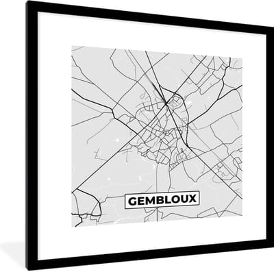 Fotolijst incl. Poster Zwart Wit- Zwart Wit – België – Plattegrond – Stadskaart – Kaart – Gembloux - 40x40 cm - Posterlijst