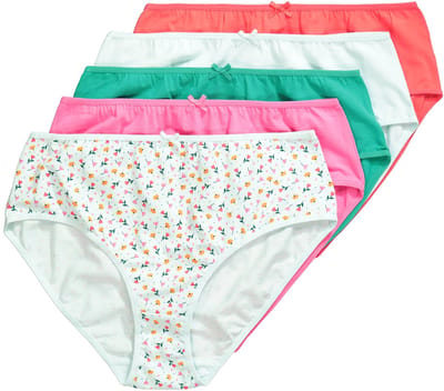 Ulla Popken - Dames - Midi-slips set van 5 bloemen / effen - Pastel turkoois - Maat 42+
