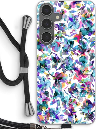 Case Company® - Hoesje met koord geschikt voor Samsung Galaxy S24 Plus hoesje met Koord - Hibiscus Flowers - Telefoonhoesje met Zwart Koord - Bescherming aan alle Kanten en Over de Schermrand