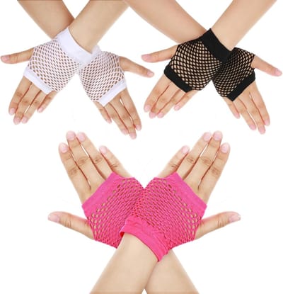Vingerloze visnet handschoenen in ademend kant, perfect voor 80s cosplay, Halloween, themafeesten en als cadeau voor speciale gelegenheden.