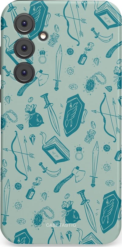 Casetastic Hoesje Geschikt voor Samsung A35 - Stijlvolle Beschermende Duo-layer Case - Avontuurlijke buit vol wapens