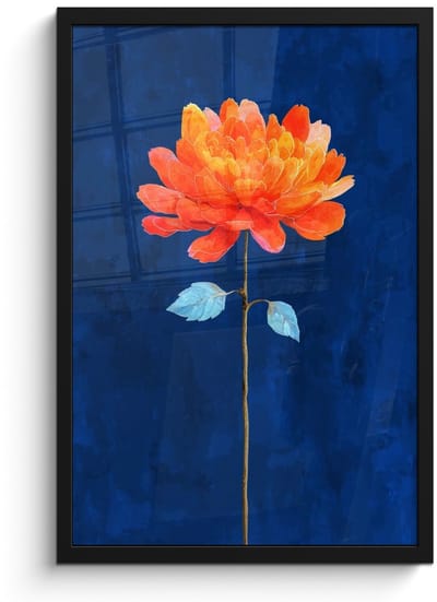 Poster in lijst - Fotolijst 40x60 cm - Posters - Bloem - Oranje - Bladeren - Posterlijst zwart - Decoratie - Wanddecoratie woonkamer - Muurdecoratie slaapkamer