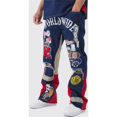 Relaxed Flare Rigid Gusset Applique Badge Jeans | Indigo | Size 44R