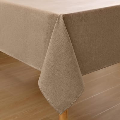 Famanu - Tafelkleed met linnenlook, afwasbaar, lotuseffect, rechthoekig, 140 x 300 cm, tafelzeil, waterafstotend, tafellinnen, vlekbescherming, lichtbruin
