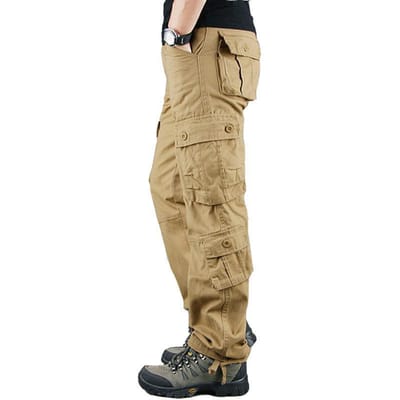 Werkbroek voor heren, losse, oversized casual broek met meerdere zakken, werkbroek 44 beige
